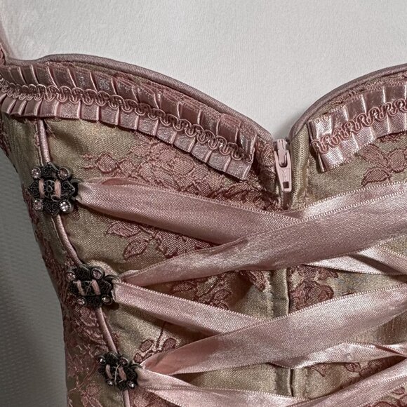 Traditional Bavarian Drindl Dress Midi Lace Satin Embroidery Corset Oktoberfest - Picture 4 of 16